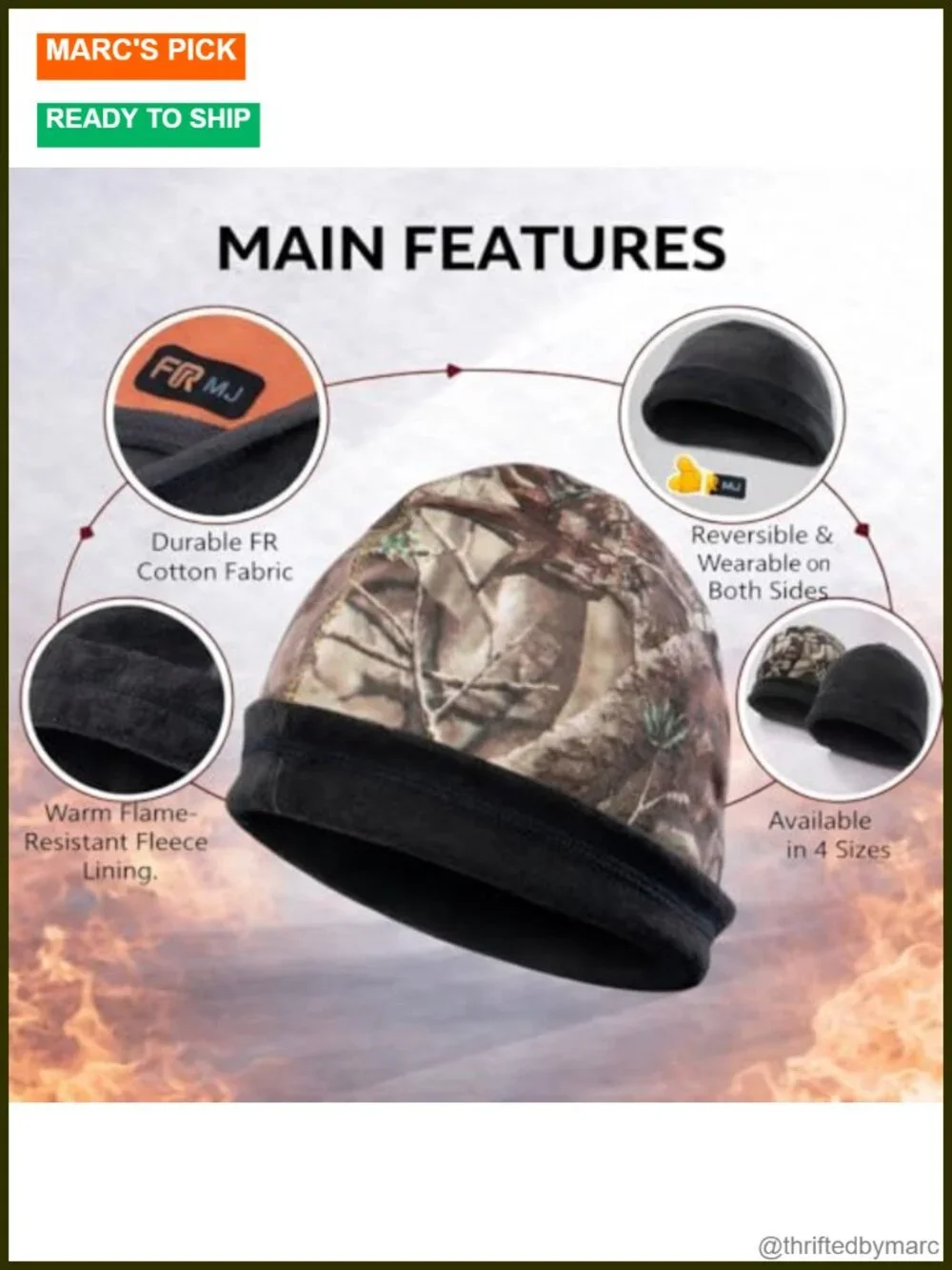 Flame Resistant Reversible Beanie/Skull Cap - 100% C Knit - 16 oz - HRC 2